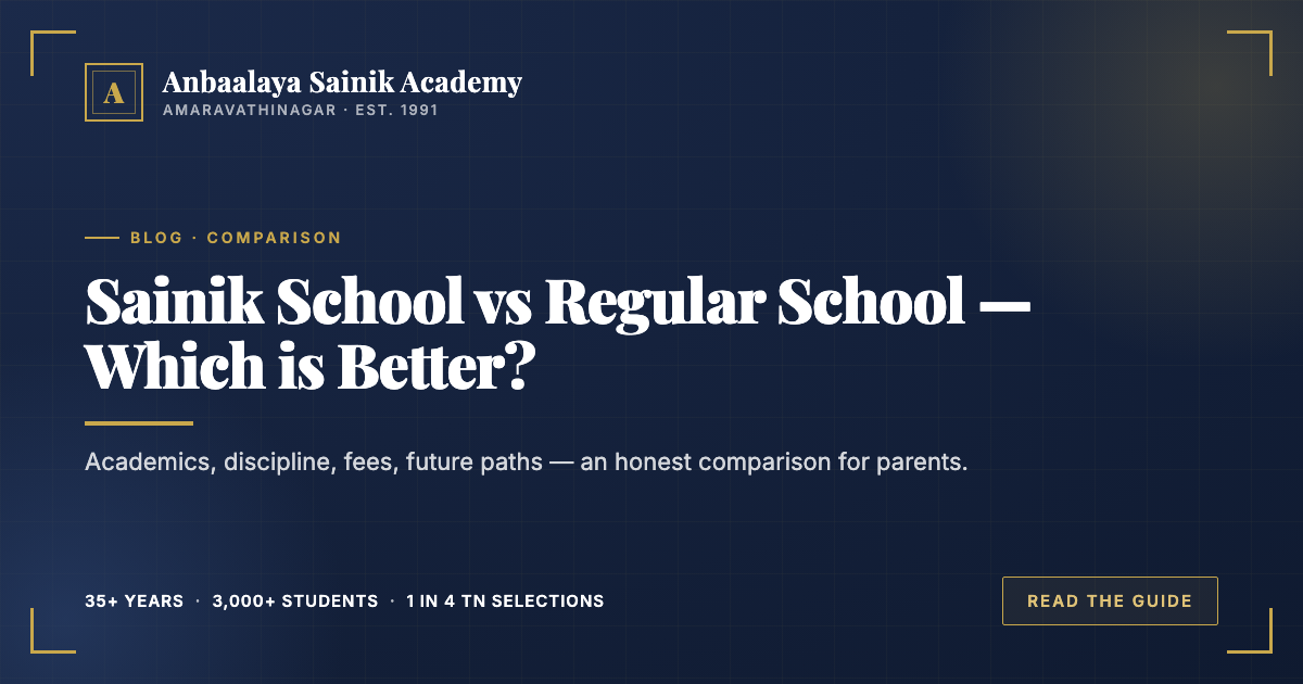 Sainik School vs regular school comparison — academics, discipline, career paths, and fees side by side